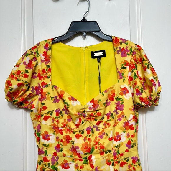 Alexia Admor Gracie Sweetheart Fit & Flare Midi Dress in Yellow Floral Size 6 - Picture 7 of 16